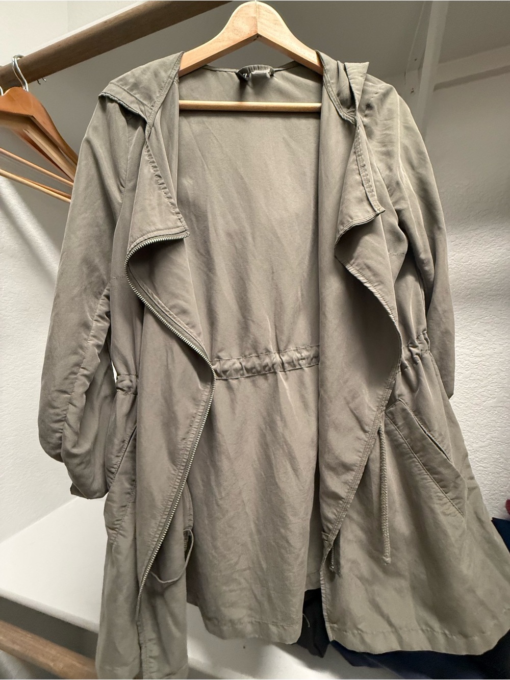 H&M Light Olive Hooded Trench Coat